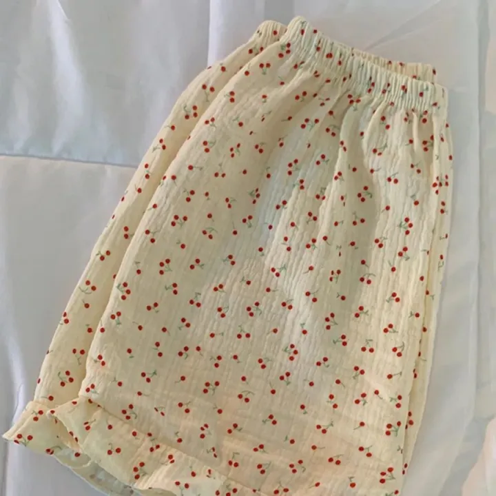 Women's%20Pajamas%20Summer%20Thin%20Sleeveless%20Tank%20Top%20Shorts%20Suit%20Korean%20Style%20Solid%20Color%20Floral%20Sweet%20Home%20Wear%20Can%20Be%20Worn%20outside%20-%20Image%204