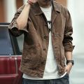 Jeans Coat for Men Wide Sleeves Vintage Brown Denim Jackets Man Autumn Cargo G Casual Winter Outerwear Washed Fast Delvery 2023.