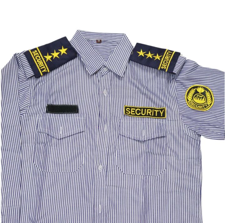 Men Formal Stripe Cotton Security Guard Shirt - Security Staff-Men's Security Guard uniforms for Guards with bach, solder, logo