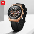 OLEVS Watch For Men Waterproof Original New Fashion Trendy Diamond Multifunction Chronograph Sport Silicone Strap Casual Calendar Luminous 9911.