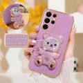 S 24 23 22 21 Plating Bear Holder Case For Samsung Galaxy S21 S23 S20 Fe S24 S22 Ultra Plus S9 Silicone Stand Cover Note 20 10. 