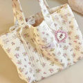 【Free shipping】 Fashion Canvas Printed Tote Bag Large Capacity Sweet Handbag with Lace Storage Handbags. 