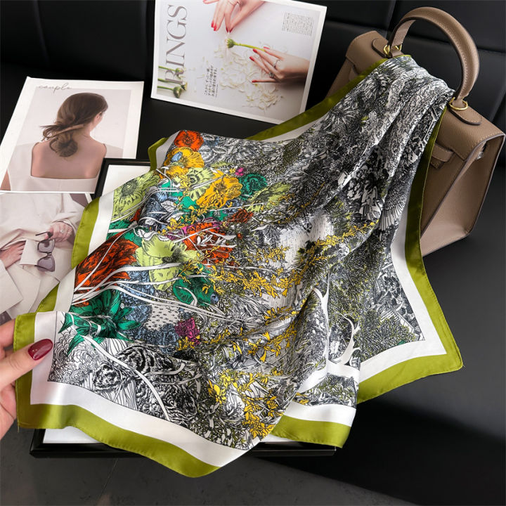 Women%20Popular%20Print%20Silk%20Scarf%2070X70cm%20Square%20Scarves%202024%20New%20Fashion%20Travel%20Decoration%20Sunscreen%20Bandannas%20Kerchief%20Hair%20Band%20-%20Image%204