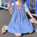 Summer New Sweet College Style Korean Style Japanese Style Suspender Dress for Female StudentsPoloCollar Shirt Two-Piece Suit. 