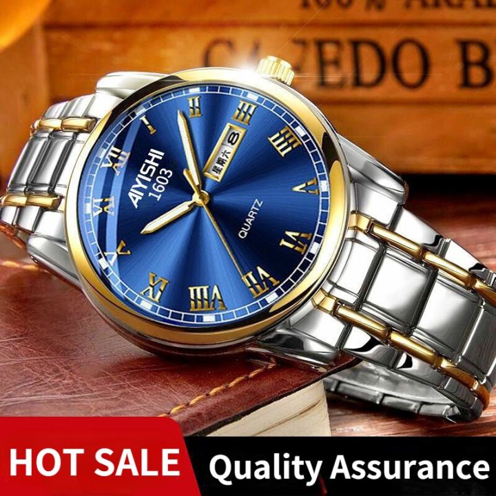 [Stock Delivery] Relo for Man Gold Swiss Automatic Movement Luxury Business Watch Men's Double Calendar Luminous Waterproof Watch