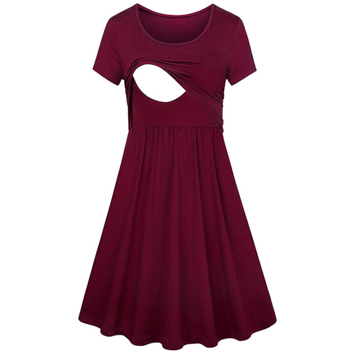 Maternity Women's Stripe Dresses Casual Summer Knee Length Pregnancy Clothes Ruched Pregnant Breastfeeding Clothes
