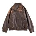 Hong Kong Style Leather Jacket Men Loose Fitting Men's Clothing Trendy Brand PU with Lapel Collar Coats Spring Autumn Seasons.