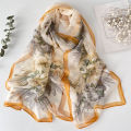 Gradient Lily Print Pretty Women Elegant Chiffon Georgette Bandana Scarf Summer Beach Sunscreen Thin Shawl.