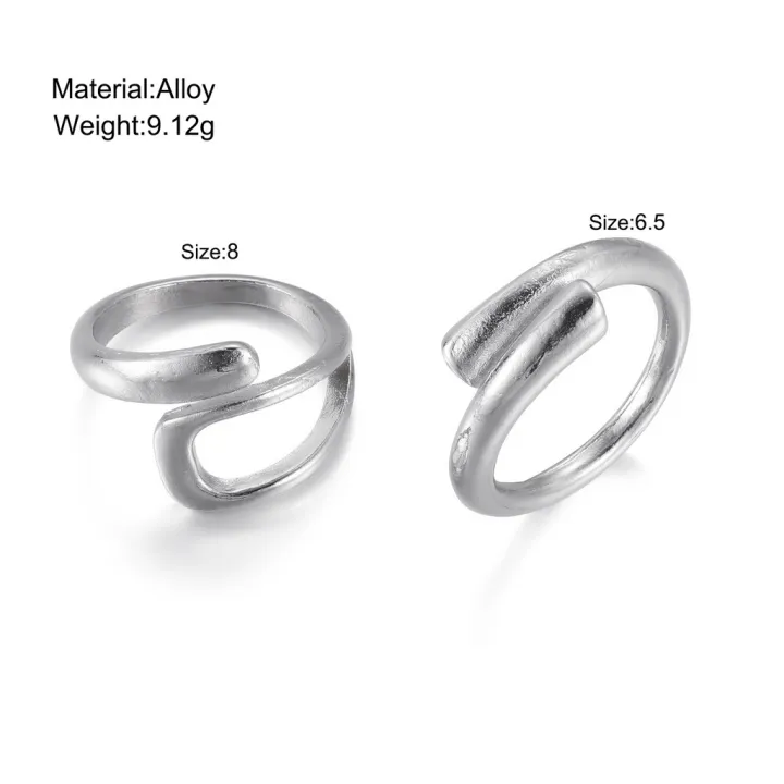2Pcs%20Personality%20Irregular%20Silver%20Metal%20Open%20Rings%20Adjustadble%20Jewelry%20New%202025%20-%20Image%202