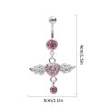 Women Surgical Steel Navel Piercing Pink Color Crystal Heart Wing Belly Button Ring Dangle Personality Body Jewelry Accessories.