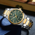CURREN 8439 Silver And Golden Two-tone Stainless Steel Analog Watch For Men - Green & Golden. 