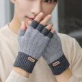 1 Pair Winter Fingerless Gloves For Men (Free Size) Warm Wool Gloves for Men Driving Bike Cycle Sports Half Finger Touchscreen Thick Elastic Gloves. 
