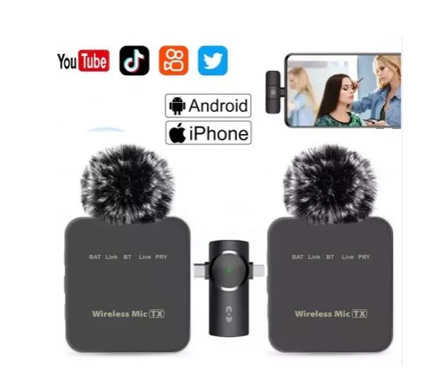 F15-2 (2 in 1)Collar Wireless Dual Microphone proprofessional Lepal Lavaliar microphon iPhone & Type C Supported 100% Noise Cancellation By Exotic Wholesale Gadget