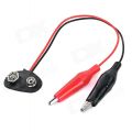 T Type 9V Battery Clip Connector Positive Negative Snap Lead Wire with Dual Alligator Clips(15cm).