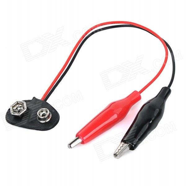 T Type 9V Battery Clip Connector Positive Negative Snap Lead Wire with Dual Alligator Clips(15cm)