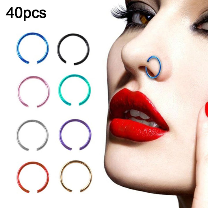 Carat 40Pcs/Box Men Women Opening Circle Nose Ring Body Piercing Jewelry Gift