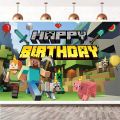 Miner Craftes Birthday Party Decoration Pixel Game Disposable Tableware Balloon Banner Backdrop Party Supplies.