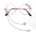 Eyeglasses Retro Round Glasses Lens for Men Women Metal Frame Kawaii Glasses With Chain Cosplay Cute Sakura.