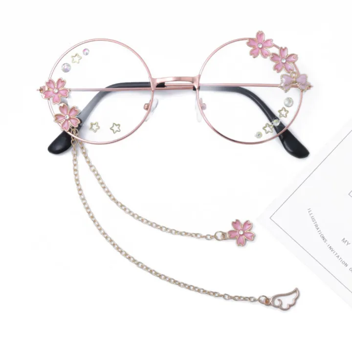 Eyeglasses%20Retro%20Round%20Glasses%20Lens%20for%20Men%20Women%20Metal%20Frame%20Kawaii%20Glasses%20With%20Chain%20Cosplay%20Cute%20Sakura%20-%20Image%204