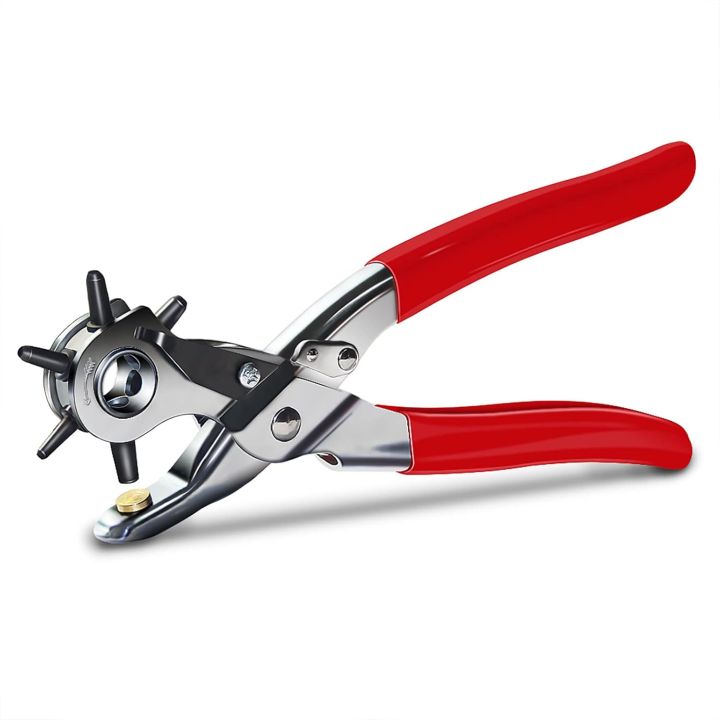 Revolving Leather Punch with Comfort Grip-9" Belt Hole Puncher for Leather Heavy Duty, 6 Size Revolving Hole Puncher