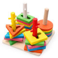 Four sets of columns, wooden matching blocks, geometric shapes, early childhood education, enlightenment, educational kindergarten, children's toys, gifts.