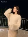 Lantern Sleeve Knitted Mohair Sweater Women Pullover Lazy Oaf Ladies Jumpers Tops Femme Korean Casual 2022 Autumn Pull Femme.
