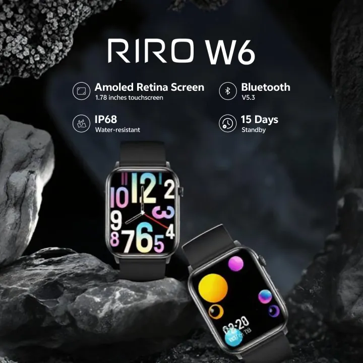 RIRO Watch W6 – 1.78" Large AMOLED Screen Smartwatch | IP68 Waterproof ...