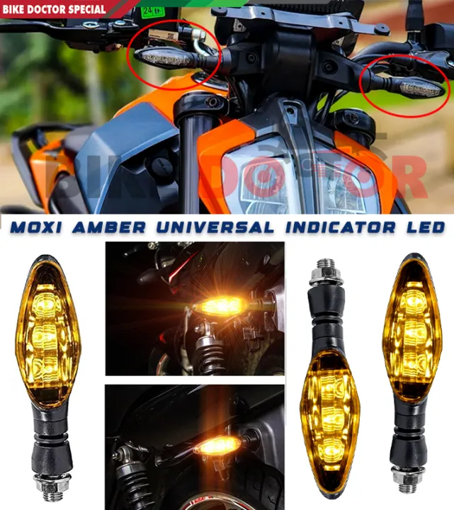 MOXI Branded Flexible Universal Fit LED Indicator for Motorcycle Bike Waterproof KTM Style Amber  Turning Signal Lamps Blinkers Bulb Turn Signals 12V