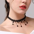 Korean Black Flower Rhinestone Choker Statement Necklace for Women Fashion Velvet Choker Jewelry Accessories Lace Hand-Knit Necklace for Girls Simple - Female Neck Chain Black Lace Collar Choker Necklace for Women.