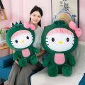 35/50/65cm Sanrio Kawaii Hello Kitty Dinosaur Plush Toy Cartoon Doll Room Decoration Sleeping Throw Pillow Kids Birthday Gift. 