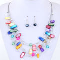 AliExpress wish exaggerated versatile crystal turquoise shell mix multi-layer necklace earrings set women's jewelry.
