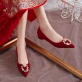Fashion Flat Wedding Shoes Wedding Dress Xiuhe Two-Way Wear Red Bridal Shoes2023New Chinese Wedding Pumps. 