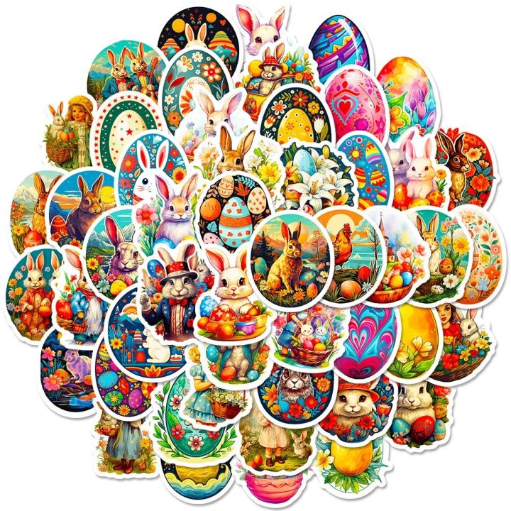 10/30/50pcs Cute Easter Egg Rabbit Cartoon Stickers Aesthetic DIY Phone Laptop Luggage Fridge Waterproof Kawaii Decals Toys Gift