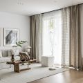 Linen Textured Blackout Curtains for Living Room, Modern Geometric Stripe Pattern Curtain, Flax Color, Light Reducing Drapes.