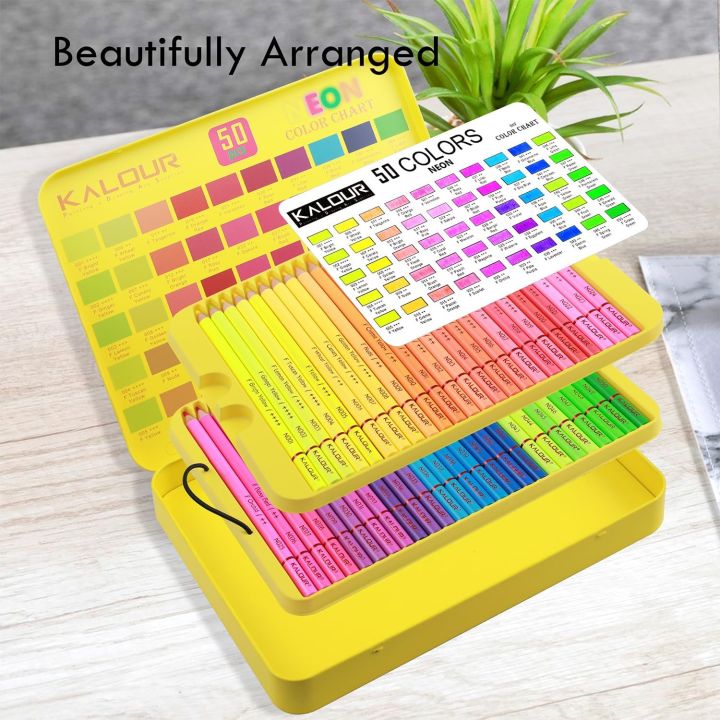 KALOUR%2050%20Neon%20Colored%20Pencils%20for%20Adult%20Coloring%20Books,%20Fluorescent%20colored%20Professional%20Drawing%20pencils%20Set%20Art%20Supplies%20Kit%20for%20Adults%20Beginners%20Artists,%20Soft%20Core%20-%20Image%205