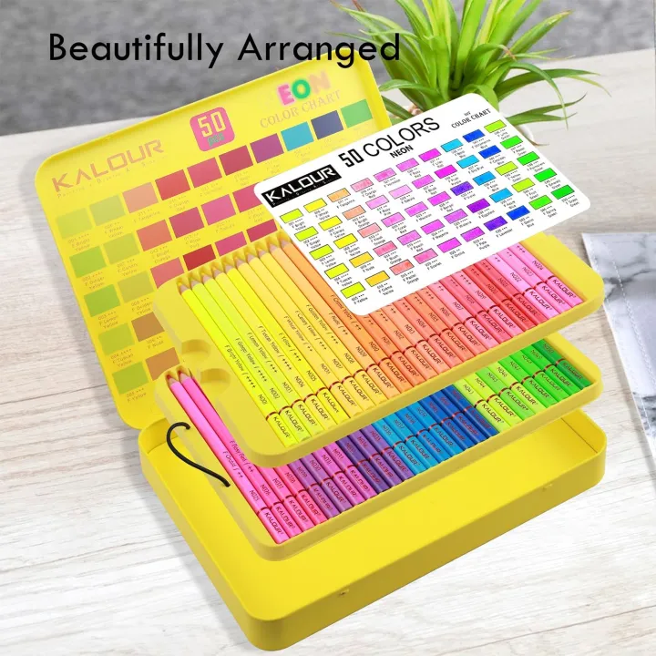 KALOUR%2050%20Neon%20Colored%20Pencils%20for%20Adult%20Coloring%20Books,%20Fluorescent%20colored%20Professional%20Drawing%20pencils%20Set%20Art%20Supplies%20Kit%20for%20Adults%20Beginners%20Artists,%20Soft%20Core%20-%20Image%205
