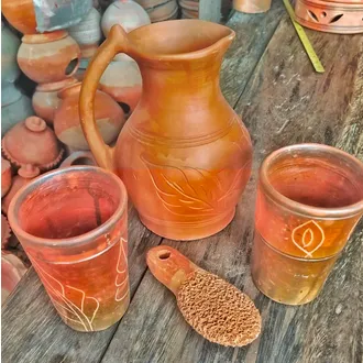 clay%20items.%20pottery%20items.%20Clay%20Jug%20Glass%20and%20foot%20scraber%20Set.%20Clay%20Round%20kitchen%20Set.%20Matir%20Handcrafted%20Clay%20Earthen%20Glass.%20Matir%20Jug%20Glass%20Set.%204%20piece%20set%20-%20Image%202