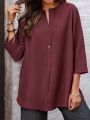 Whimsical White: Casual Tunic with Buttons and O-Neck. 