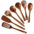 Individual Wooden Kitchen Utensils Set,Wooden Spoons for Cooking Natural Teak Wood Kitchen Spatula Set for Including 7 Pack Exquisite Product. 
