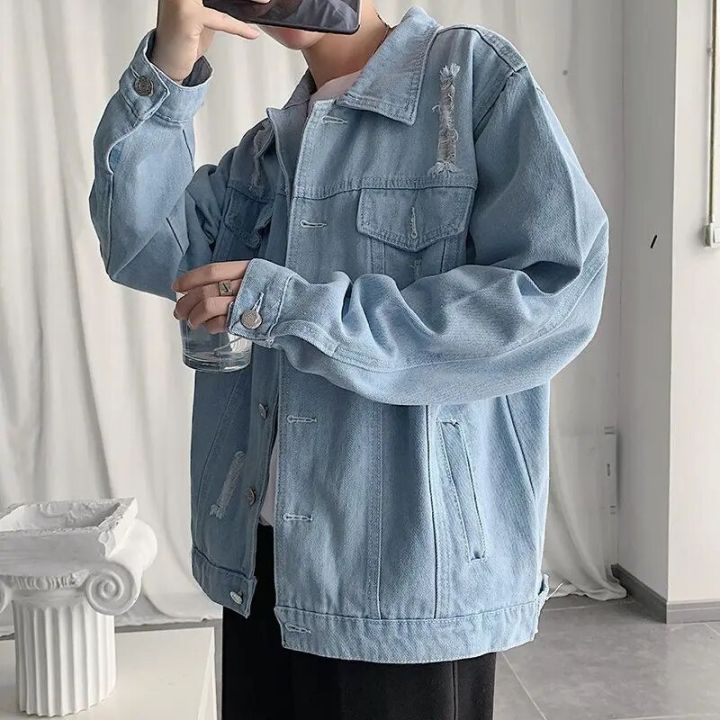 Male%20Jean%20Coats%20Casual%20Slim%20Men's%20Denim%20Jacket%20White%20with%20Hole%20Ripped%20Short%20Cheap%20Price%20Stylish%20Loose%20Korea%20Low%20Cost%20Fashion%20G%20-%20Image%205