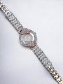 Fashionable Flower Design Stone Quartz Watch & Bracelet For Women 2Pcs Set. 
