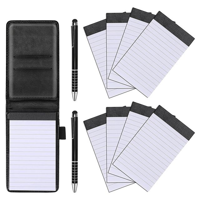 11%20Pcs%20Mini%20Pocket%20Notepad%20Holder%20PU%20Leather%20Business%20Notebook%20Included%202%20PCS%20Metal%20Pen%208%20PCS%20Refillable%20Memo%20Book%20Black%20-%20Image%202