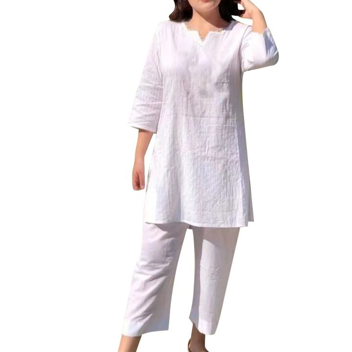 Women%20Matching%20Sets%20Fashion%20Half%20Sleeve%20Blouse%20Wide%20Leg%20Pants%20Sets%20Loose%20Tracksuit%20Outfits%20-%20Image%206