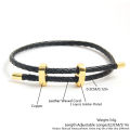 3MM Vintage Texture Leather Waxed Cord Women Jewelry for Men Bracelets Luxury Gold Plated Copper Adjustable Black/Red Bangles. 