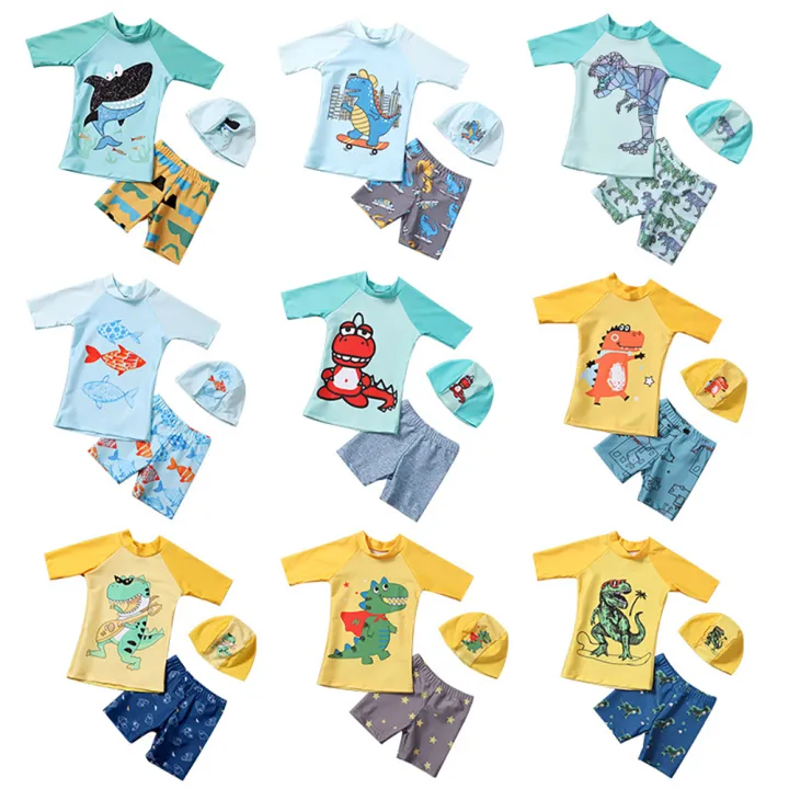 GC%203pcs%20Kids%20Split%20Swimming%20Suit%20Cartoon%20Quick-drying%20Short%20Sleeves%20Swimwear%20Swimming%20Trunks%20With%20Cap%20For%203-10%20Years%20Old%20Kids%20-%20Image%205