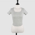 6 Color Selection ~ Square Collar Skinny Slimming Short Short Sleeve T T-shirt Women's Top Show Waist Korean Style Pure Desire Style Slim Fit Slimming. 