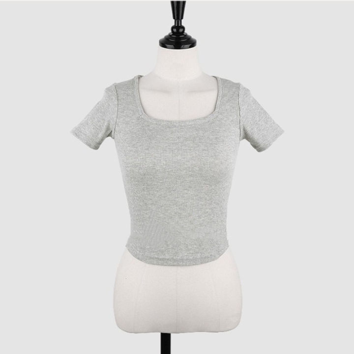 6%20Color%20Selection%20~%20Square%20Collar%20Skinny%20Slimming%20Short%20Short%20Sleeve%20T%20T-shirt%20Women's%20Top%20Show%20Waist%20Korean%20Style%20Pure%20Desire%20Style%20Slim%20Fit%20Slimming%20-%20Image%207
