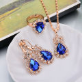 6 Colors Necklace/Earrings/Rings Jewelry Sets Hoop Earrings Water Drop Earrings Red Jewelry Set Rhinestones For Women.