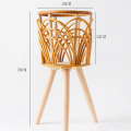Rattan Indoor Plant Stand Straw Woven Flowers Pot Holder Stool with Legs Floor Planter Baskets Rack Wooden Plant Shelf B Easy Install. 