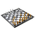 Chess Game Silver Gold Pieces Folding Magnetic Foldable Board Contemporary Set Fun Family Board Games Gifts. 